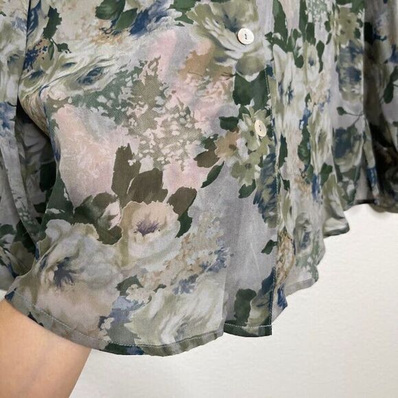 VINTAGE Tess Medium Y2K Silk Romantic Floral Sheer Pearl Buttons Ethereal Fairy - Picture 7 of 8